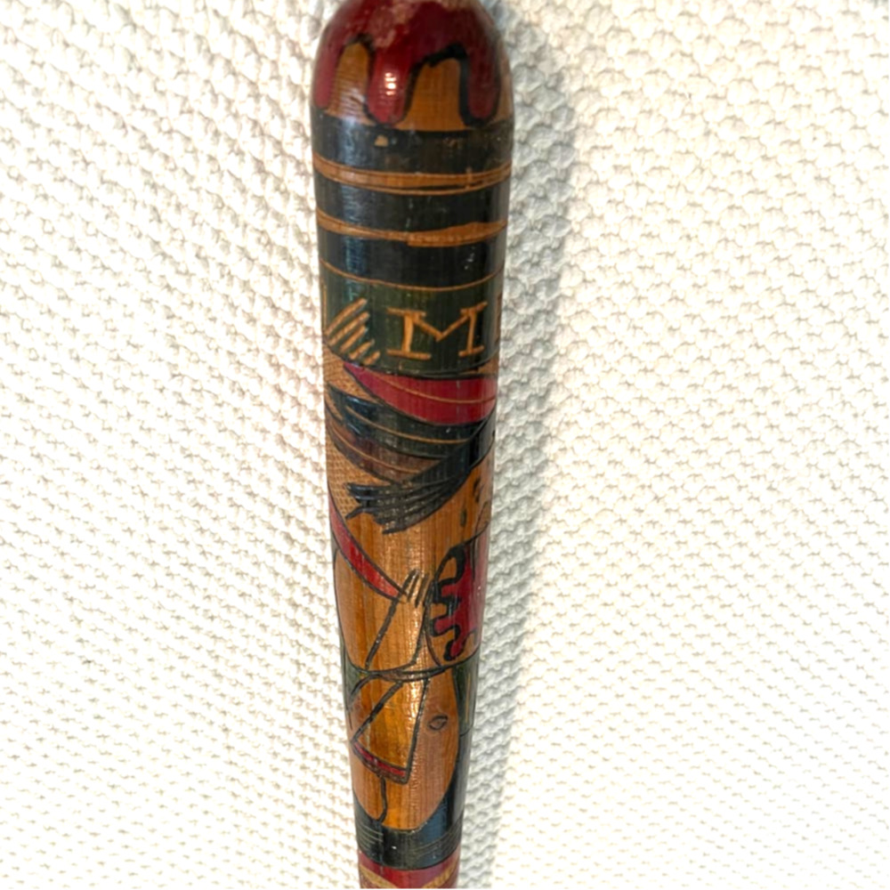 VINTAGE PINATA BAT STICK Mexico Folk Art Hand Carved Painted Wood 31"